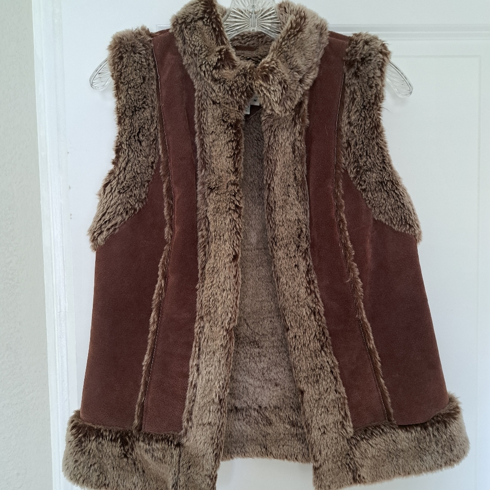 Suede leather fur lined vest